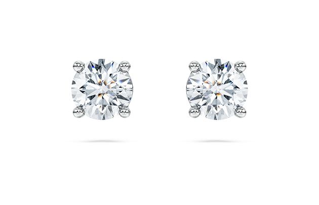 Eternity solitaire stud earrings Lab-grown diamonds 1 ct tw, Round cut, 14K white gold