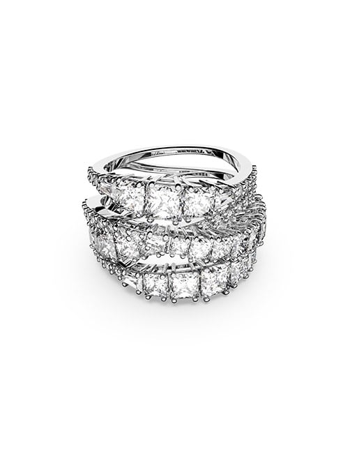 Twist Wrap Ring, Mixed cuts, White, Rhodium plated