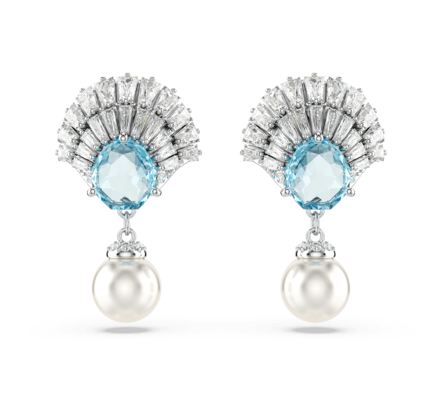 Idyllia Drop Earrings, Shell, Blue, Rhodium plated