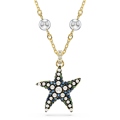 Idyllia pendant, Crystal pearls, Starfish, Multicolored, Gold-tone plated