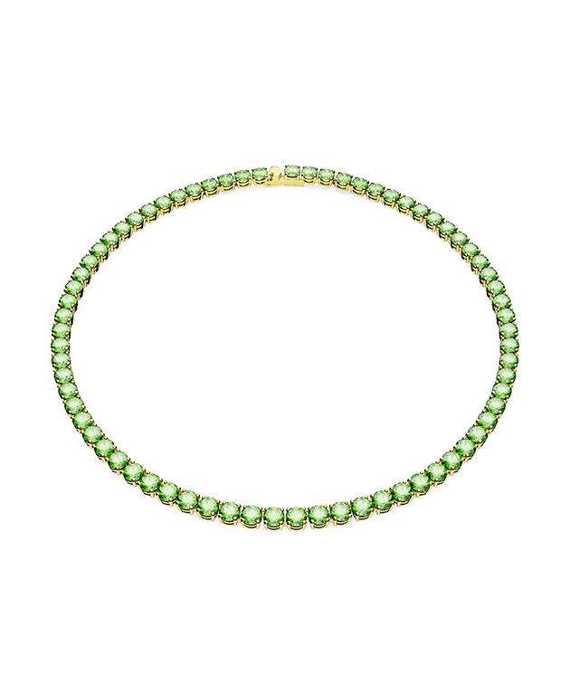 Matrix Tennis necklace, Round cut, Medium, Green, Gold-tone plated