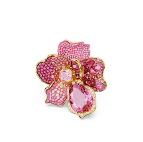Florere cocktail ring, Pavé, Flower, Pink, Gold-tone plated