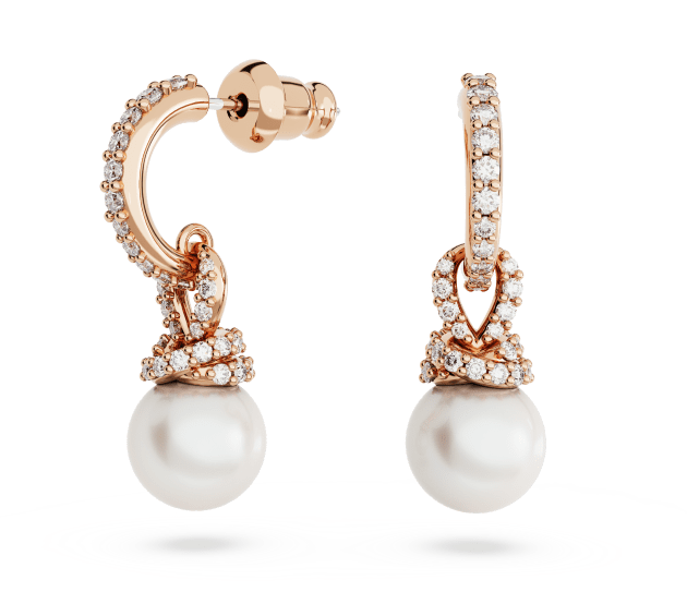 Originally drop earrings, White, Rose gold-tone plated