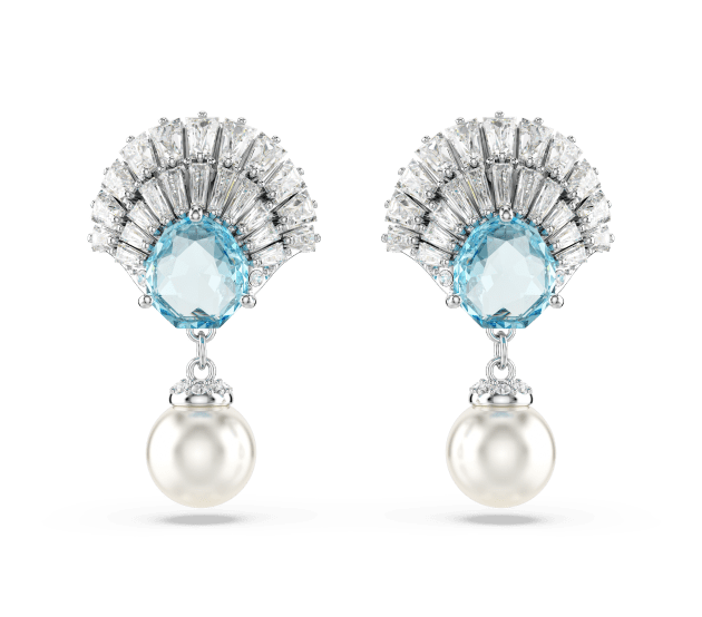Idyllia drop earrings, Shell, Blue, Rhodium plated