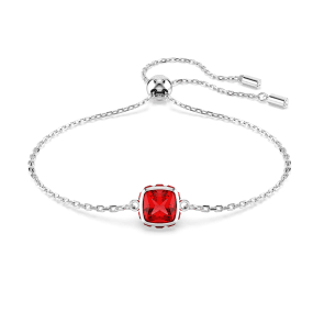 Náramek Birthstone, čtvercový výbrus, červenec, červená, pokoveno rhodiem