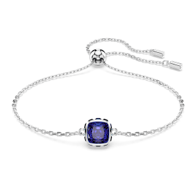 Náramek Birthstone, čtvercový výbrus, září, modrá, pokoveno rhodiem
