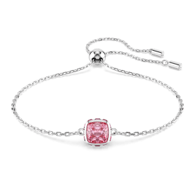Náramek Birthstone, čtvercový výbrus, říjen, růžová, pokoveno rhodiem