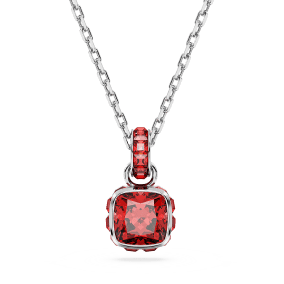 Přívěsek Birthstone, čtvercový výbrus, červenec, červená, pokoveno rhodiem