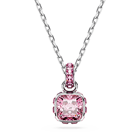 Přívěsek Birthstone, čtvercový výbrus, říjen, růžová, pokoveno rhodiem