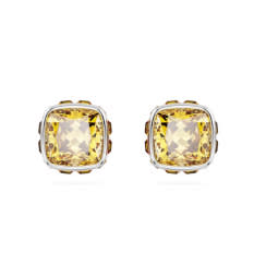 Birthstone stud earrings, Square cut, November, Yellow, Rhodium plated