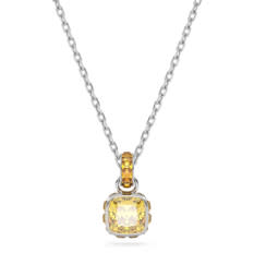 Birthstone pendant, Square cut, November, Yellow, Rhodium plated