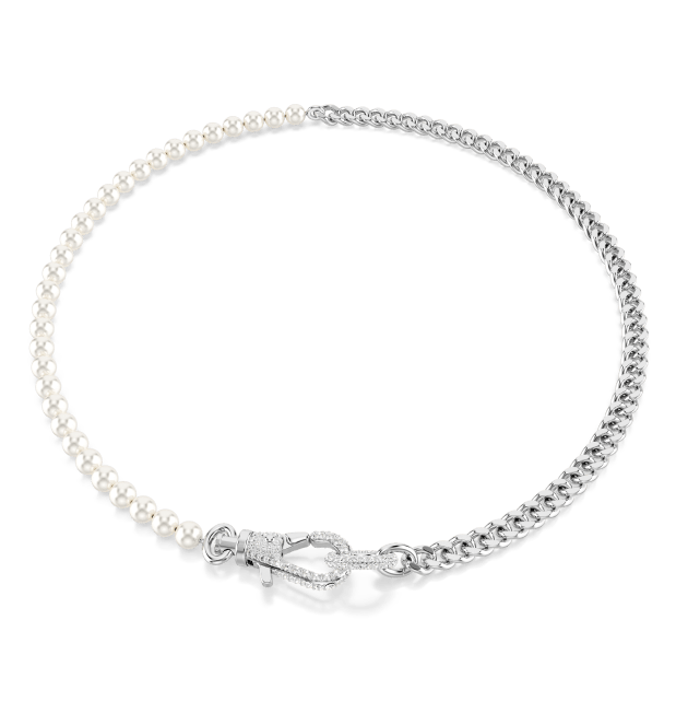 Dextera necklace, Crystal pearl, Mixed links, White, Rhodium plated
