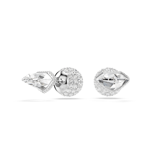 Lucent stud earrings, Pavé, Ball, White, Rhodium plated