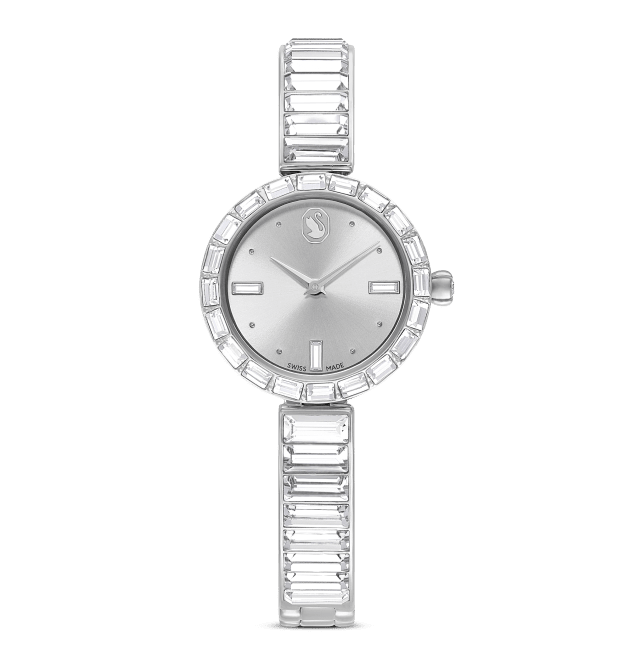 Matrix Bangle watch, Swiss Made, Crystal bracelet, Silver tone, Stainless Steel