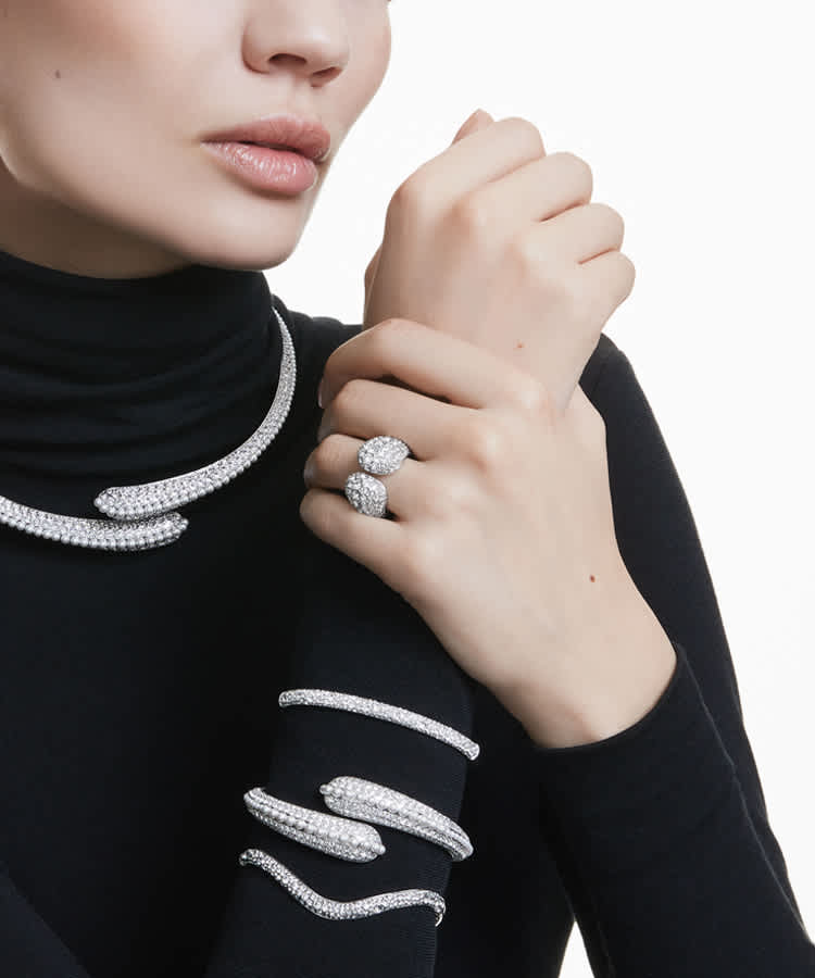 Sublima bangle, Round cut, White, Rhodium plated