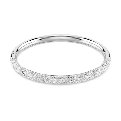 Sublima bangle, Snow pavé, White, Rhodium plated