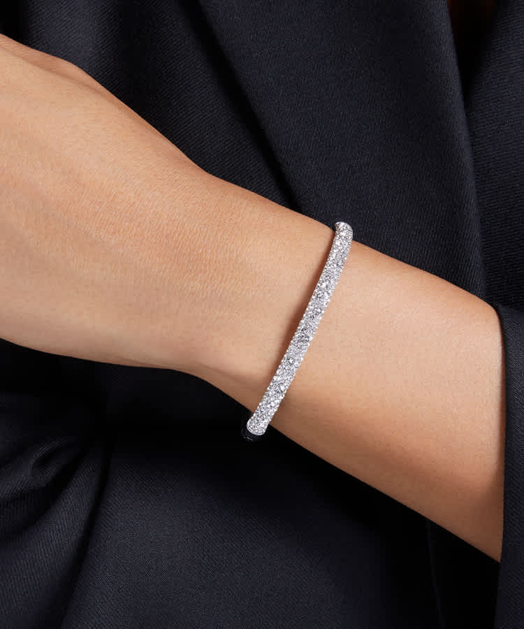 Sublima bangle, Snow pavé, White, Rhodium plated