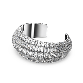 Hyperbola cuff, Mixed cuts, White, Rhodium plated