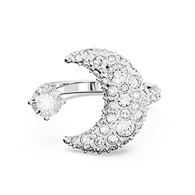 Sublima open ring, Moon, White, Rhodium plated