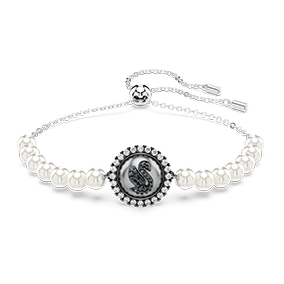 Swan bracelet, Crystal Pearl, Swan, Gray, Rhodium plated