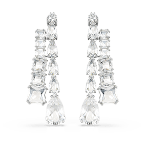 Matrix drop earrings, Mixed cuts, White, Rhodium plated