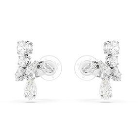 Matrix clip earrings, Mixed cuts, White, Rhodium plated