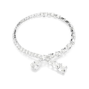 Matrix necklace, Mixed cuts, White, Rhodium plated