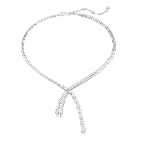 Matrix Y necklace, Mixed cuts, White, Rhodium plated