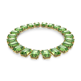 Millenia necklace, Oversized crystals, Octagon cut, Green, Gold-tone plated
