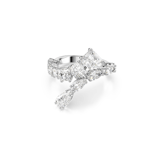 Matrix ring, Mixed cuts, White, Rhodium plated