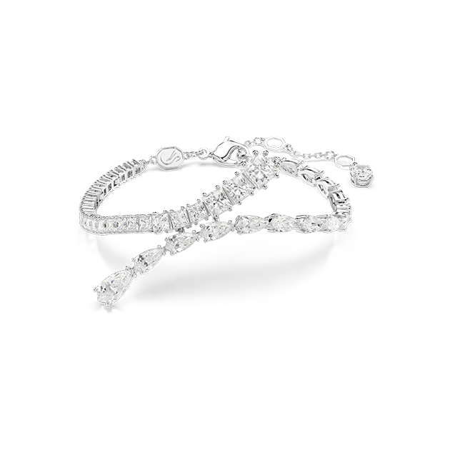 Matrix bracelet, Mixed cuts, White, Rhodium plated