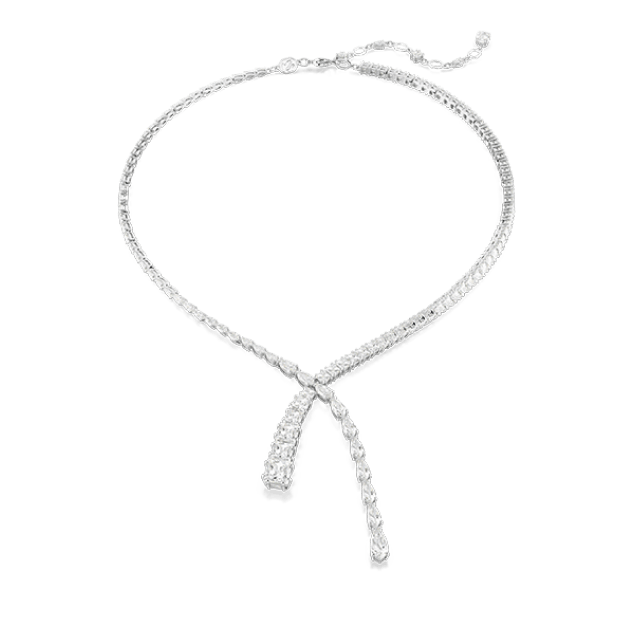 Matrix Y necklace, Mixed cuts, White, Rhodium plated