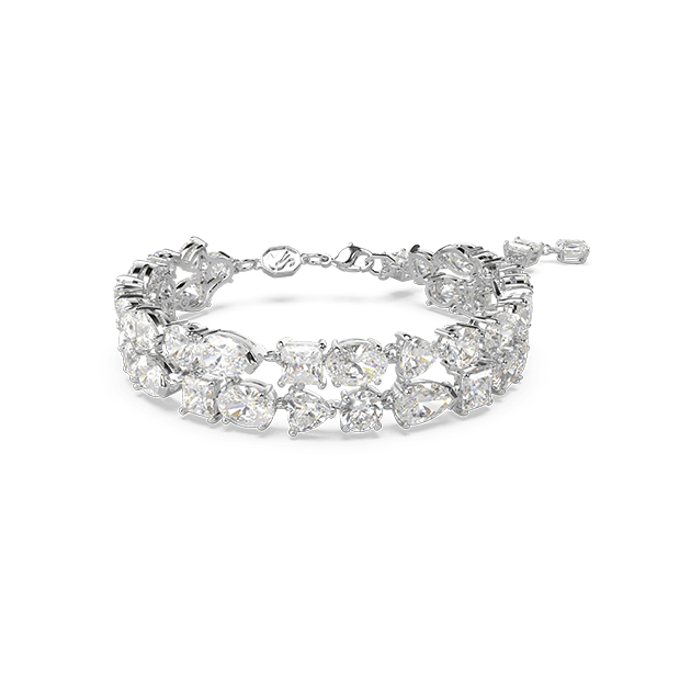 Mesmera bracelet, Mixed cuts, White, Rhodium plated