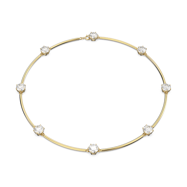 Constella choker, Round cut, White, Shiny gold-tone plated