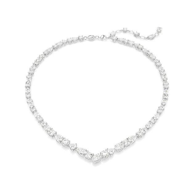 Mesmera necklace, Mixed cuts, White, Rhodium plated