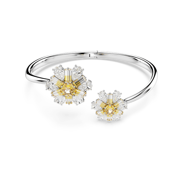 Idyllia bangle, Flower, Yellow, Rhodium plated