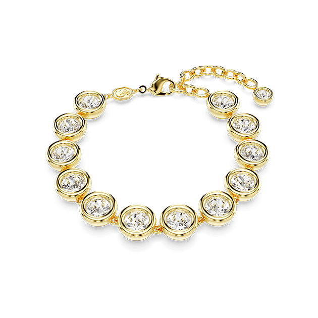 Imber Tennis bracelet, Round cut, White, Gold-tone plated