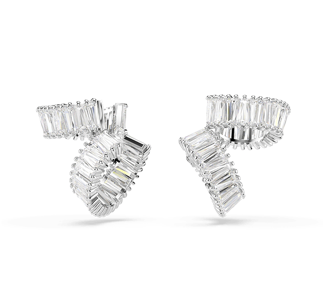 Ariana Grande x Swarovski ear cuffs, Baguette cut, White, Rhodium plated