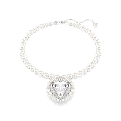 Ariana Grande x Swarovski necklace, Crystal pearl, Heart cut, Heart, White, Rhodium plated