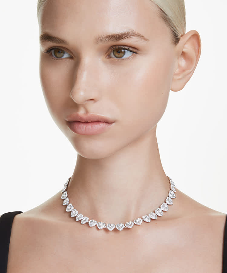 Ariana Grande x Swarovski Tennis necklace, Mixed cuts, Heart, White, Rhodium plated