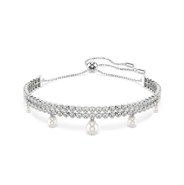 Ariana Grande x Swarovski choker, Crystal pearl, Round cut, White, Rhodium plated