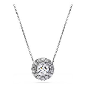 Eternity halo solitaire pendant, Lab-grown diamonds 1 ct tw, Round cut, 14K white gold