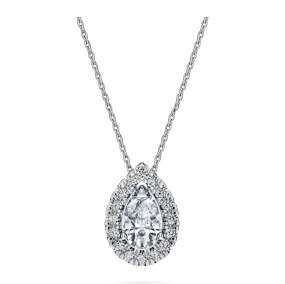 Eternity halo solitaire pendant, Lab-grown diamonds 1 ct tw, Pear cut, 14K white gold