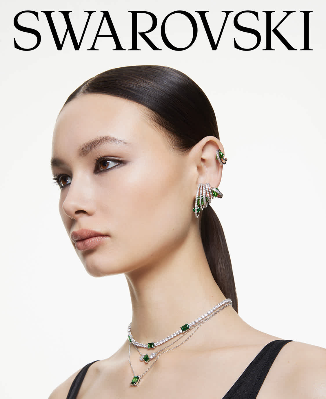 Model wearing Swarovski jewelry