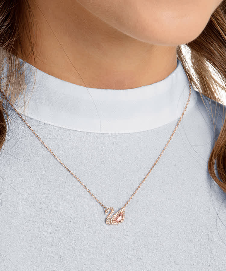 Swan necklace, Swan, Pink, Rose gold-tone plated