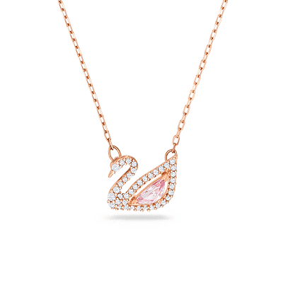 Swan necklace, Swan, Pink, Rose gold-tone plated