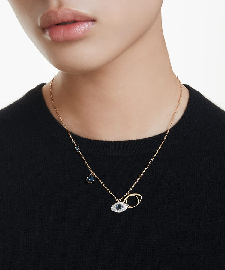 Symbolica pendant, Evil eye, Blue, Gold-tone plated