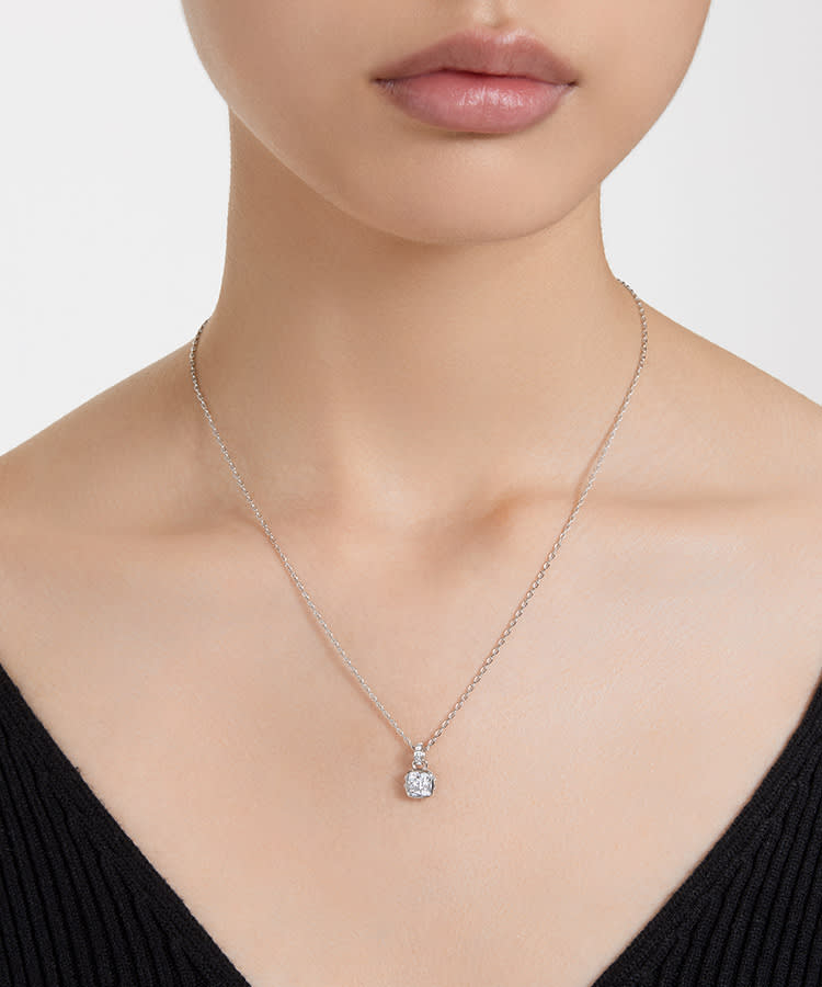 Birthstone pendant, Square cut, April, White, Rhodium plated