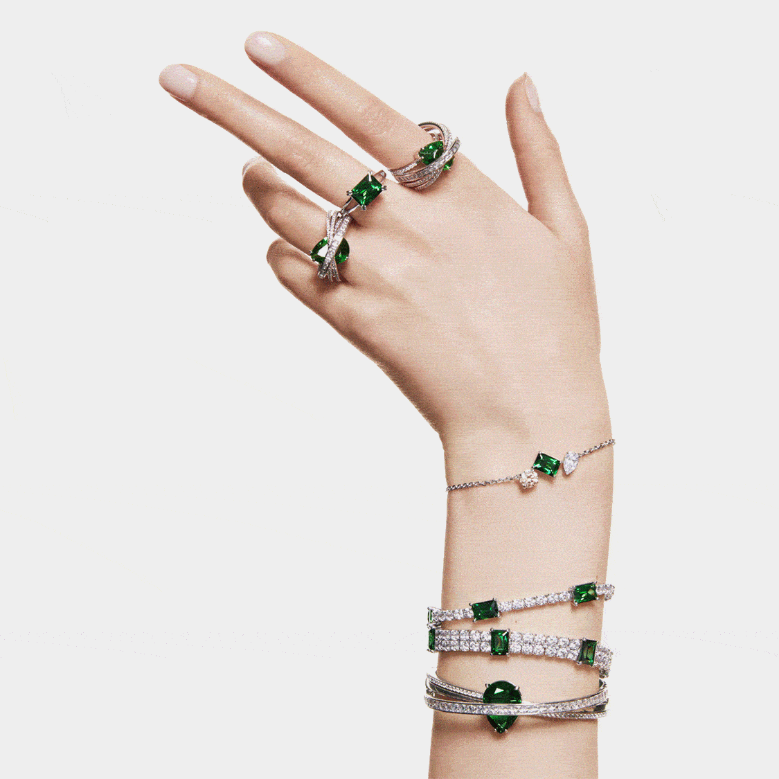Model wearing Swarovski jewelry