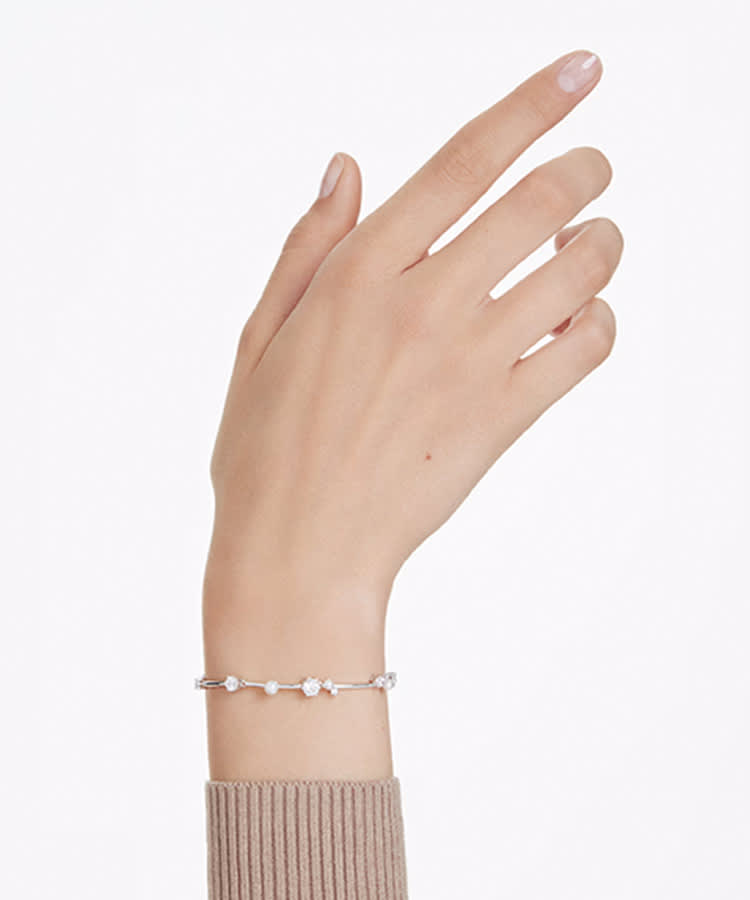 Constella Tennis bracelet, Crystal pearl, Round cuts, White, Rhodium plated